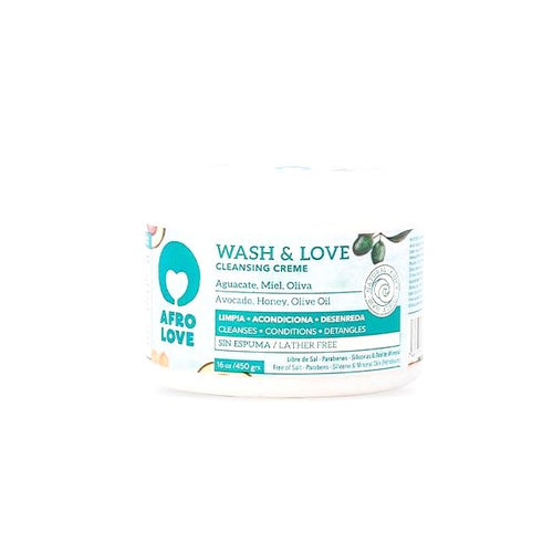 Afro Love Wash & Love Crema Limpiadora | con Aguacate, Miel y Oliva | Limpia, Acondiciona y Desenreda 235 grs