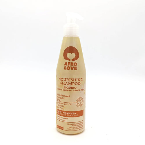 Afro Love Champú Nutritivo Liquido Libre de Sulfato | con Aceite de Girasol, Manzanilla, Sábila | Nutre y Acondiciona 290 ml