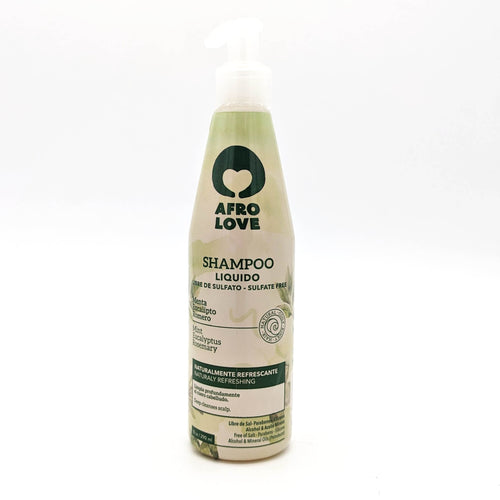 Afro Love Champú Liquido Libre de Sulfato | con Menta, Eucalipto y Romero | Naturalmente Refrescante 290 ml