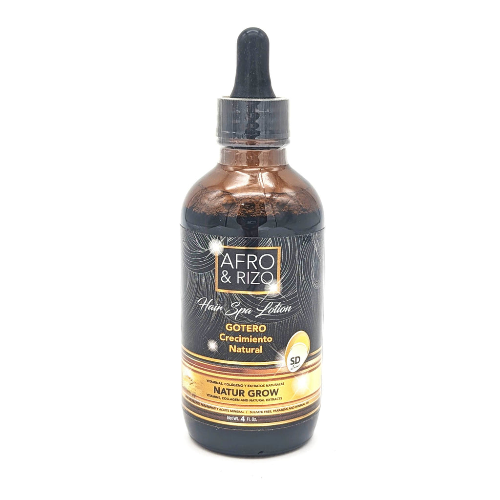 Afro & Rizo Natur Grow Gotero Crecimiento Natural  con Vitaminas, Colágeno y Extractos Naturales 4 oz