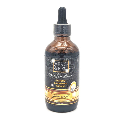 Afro & Rizo Natur Grow Gotero Crecimiento Natural  con Vitaminas, Colágeno y Extractos Naturales 4 oz