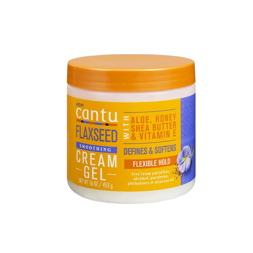 Cantu Flaxseed Smoothing Cream Gel Define y Suaviza Fijación Flexible | con Aloe, Miel, Manteca de Karité y Vitamina E | para Cabello Rizado, Crespo o Ondulado 453 g