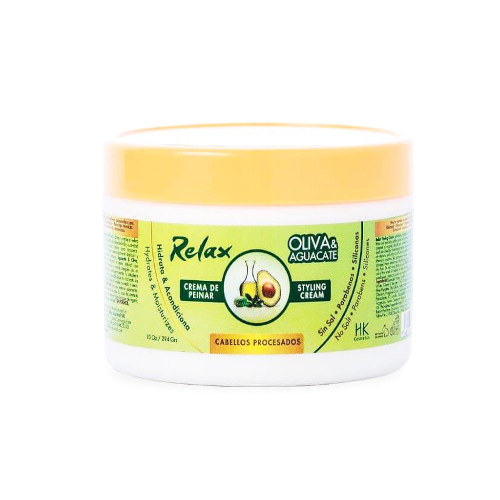 Relax Crema de Peinar para Cabellos Procesados | con Oliva & Aguacate | Libre de Sal y Parabenos 294 grs