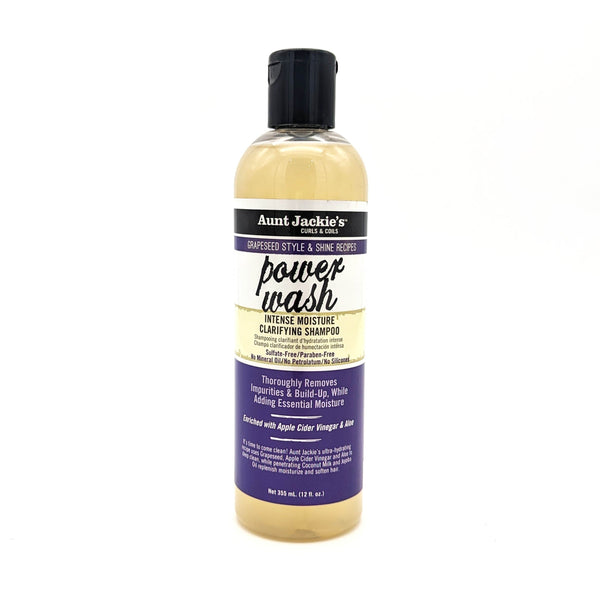 Aunt Jackie's Power Wash Champú Clarificador de Humectación Intensa | con Vinagre de Sidra de Manzana y Aloe Vera | sin Sulfato 355 ml