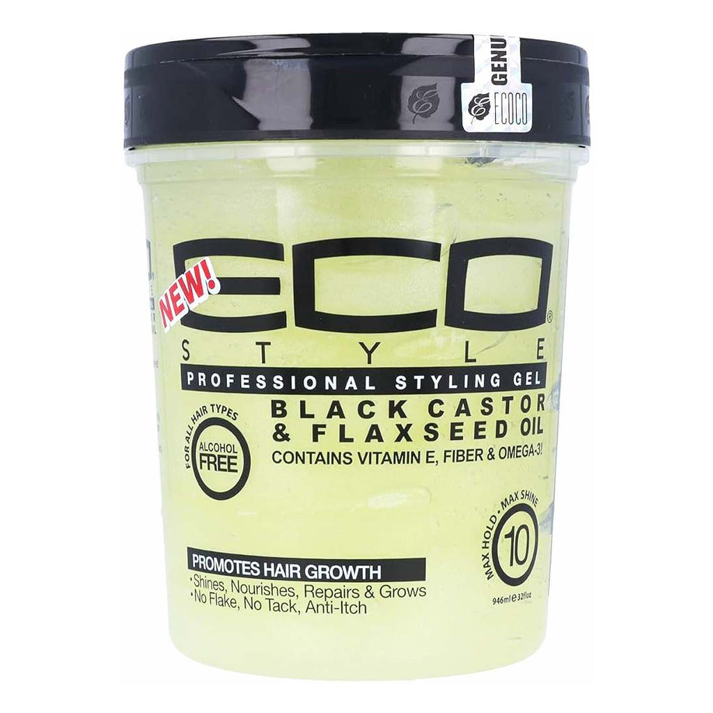 Eco Style Gel Profesional de Aceite de Ricino Negro y Aceite de Linaza para todo tipo de Cabello | sin Alcohol