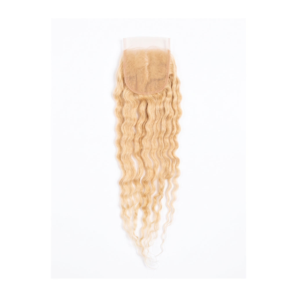 Lace Frontal 4x4 Rizado de Cabello Humano Remy Rubio Claro Dorado | 100 % Natural
