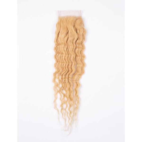 Lace Frontal 4x4 Rizado de Cabello Humano Remy Rubio Claro Dorado | 100 % Natural