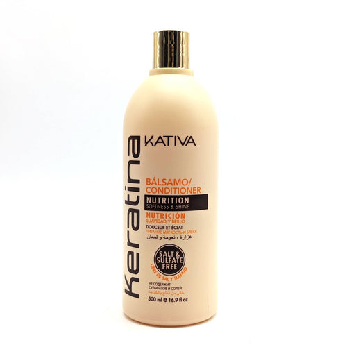 Kativa Keratina Acondicionador Nutrición, Suavidad y Brillo Libre de Sal y Sulfato 500 ml