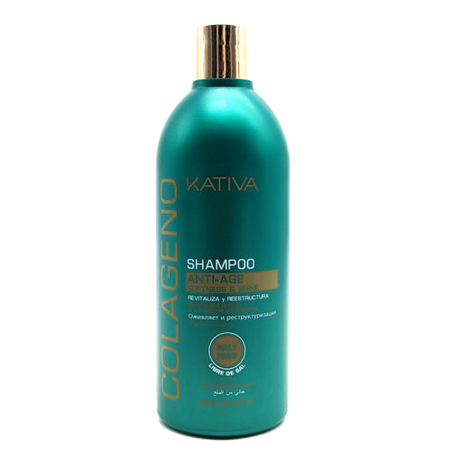 Kativa Colágeno Champú Anti-Edad Revitaliza y Reestructura Libre de Sal 500 ml