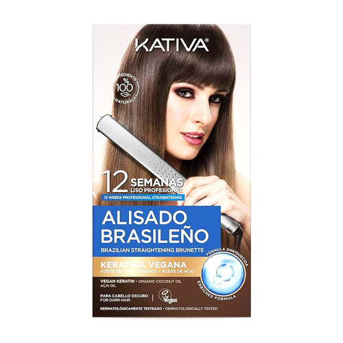 Kativa Alisado Brasileño para Cabello Oscuro | con Keratina Vegana, Aceite de Coco Orgánico y Aceite de Açaí | Hasta 12 Semanas de Duración