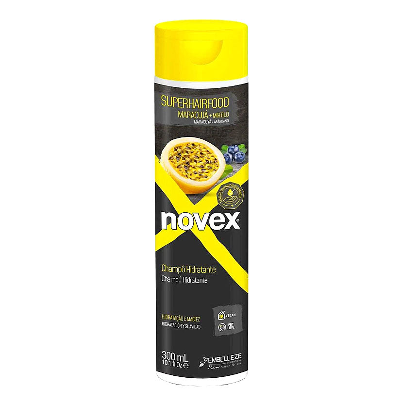 Embelleze Novex SuperHairFood Champú Hidratante Vegano con Maracuyá y Arándano 300 ml