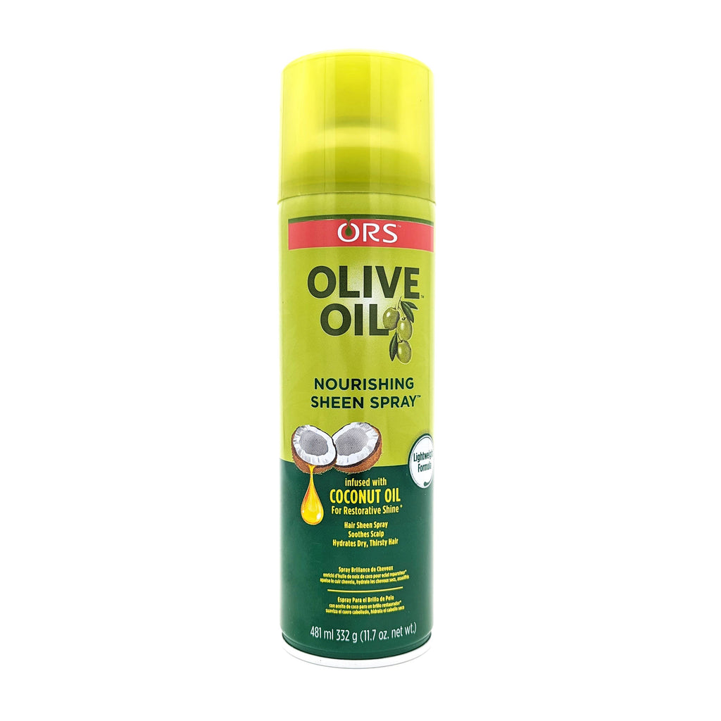 ORS Olive Oil Nourishing Sheen Spray Espray para el Brillo de Pelo | Infundido con Aceite de Coco | Fórmula ligera 481 ml