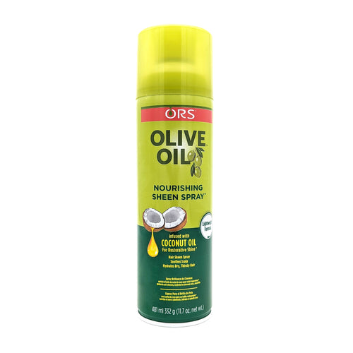 ORS Olive Oil Nourishing Sheen Spray Espray para el Brillo de Pelo | Infundido con Aceite de Coco | Fórmula ligera 481 ml