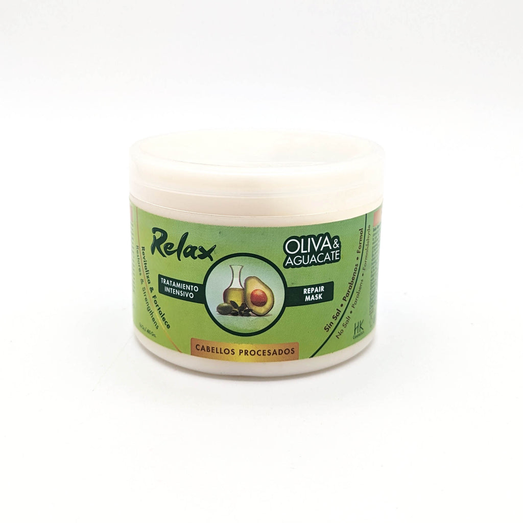 Relax Tratamiento Intensivo para Cabellos Procesados | con Oliva & Aguacate | Libre de Sal y Parabenos 480 grs