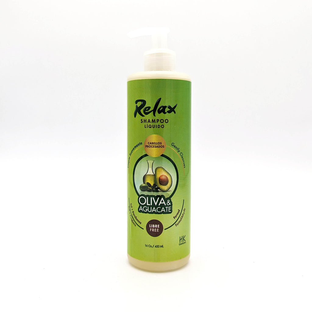 Relax Champú Líquido para Cabellos Procesados | con Oliva & Aguacate | Libre de Sal y Parabenos 450 ml