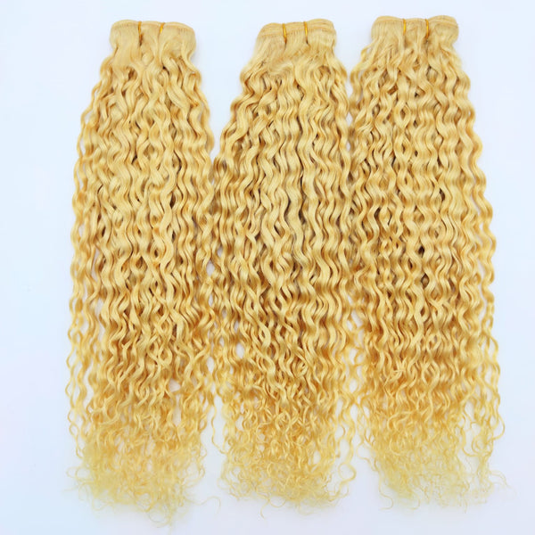 Extensiones Rizadas de Cabello Humano Remy Rubio Claro Dorado en Cortina | 100% Natural